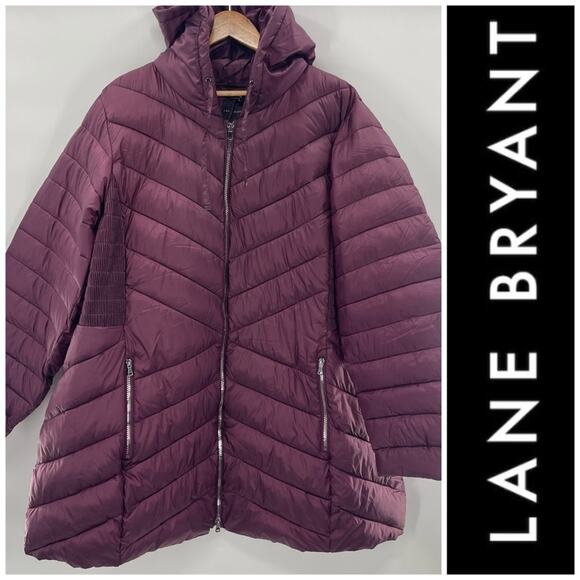 Lane Bryant Prima Puffer Lightweight Packable Winter Jacket in Wine Size 26/28 - Picture 2 of 14